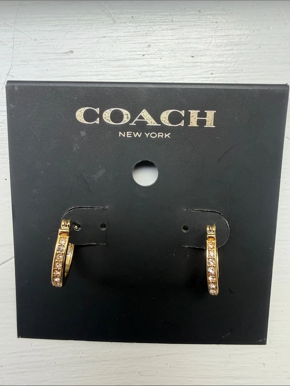 NWT! Coach Gold Pave Signature Huggie Earrings |